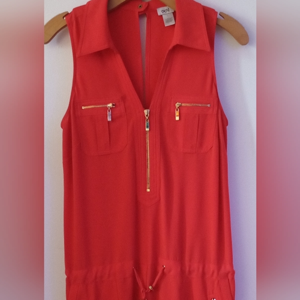 Cache Red Sleeveless Jumpsuit with Gold Accents